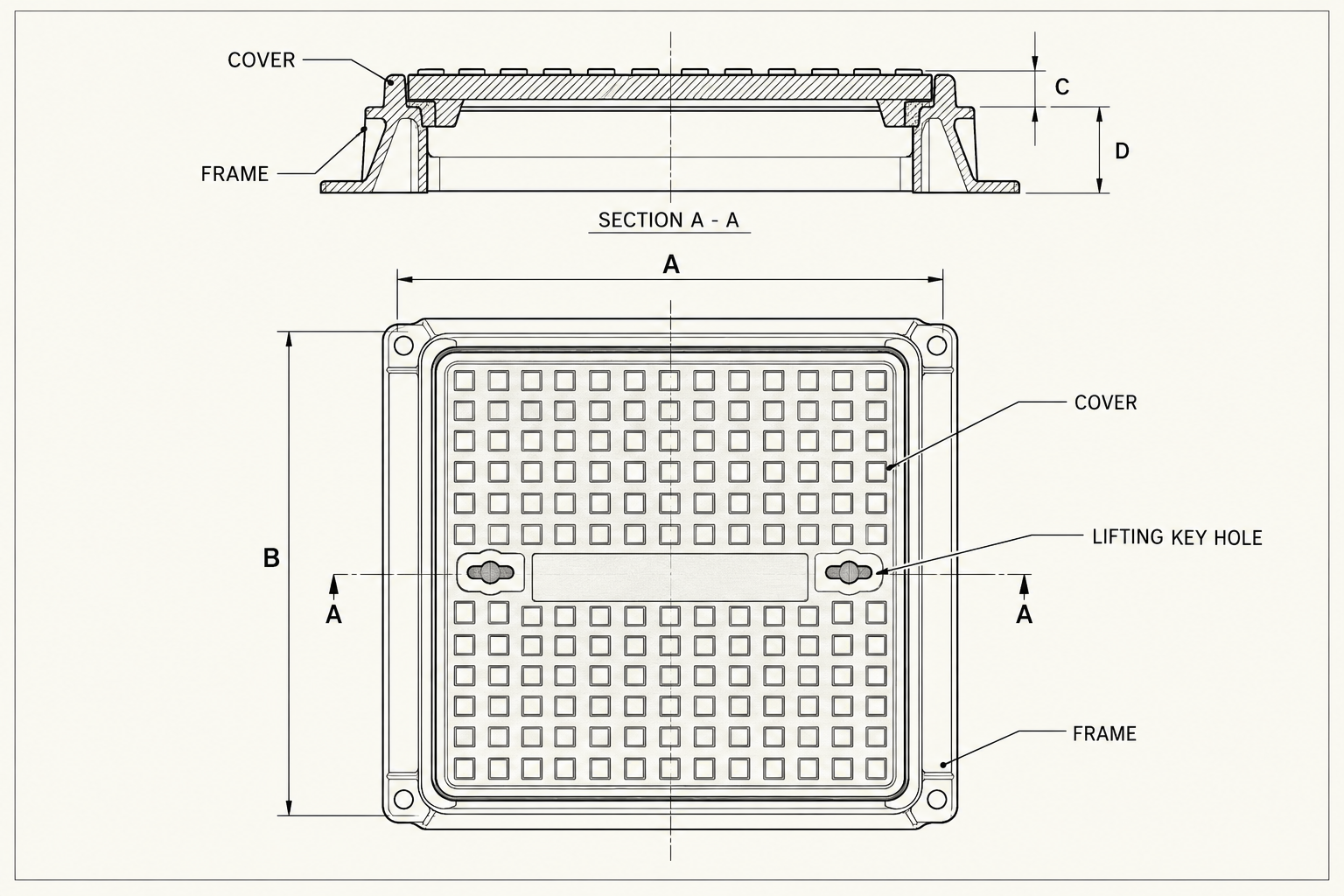 Dimension drawing for Solid Top Manhole Covers & Frames