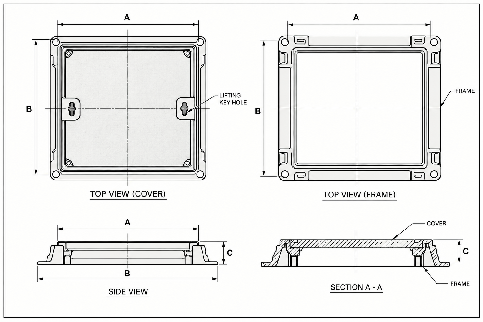 Dimension drawing for Recessed Covers & Frames