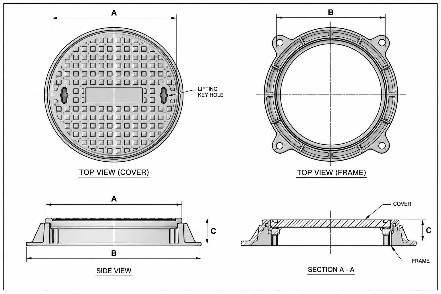 Dimension drawing for Circular Manhole Covers
